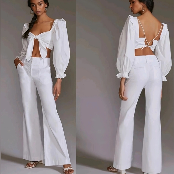Anthropologie Pants - Anthropologie Maeve Nwot The Naomi Linen Wide-Leg Flare Pants White Size 2